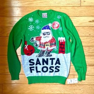 “SANTA FLOSS” Ugly Green  Christmas Sweater w/ REVERSIBLE SEQUINS by Well Worn